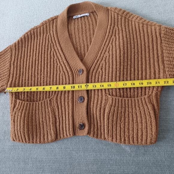 Zara Sweater Cardigan M Brown Knit V Neck Clean Girl Minimal Chunky Casual - Picture 5 of 7